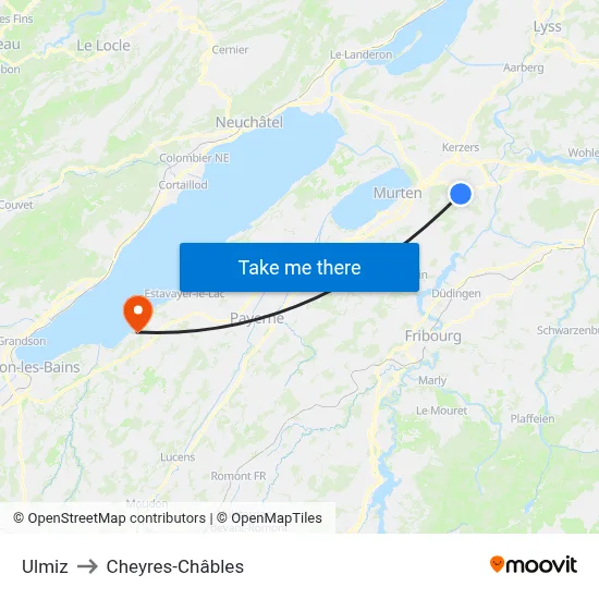 Ulmiz to Cheyres-Châbles map
