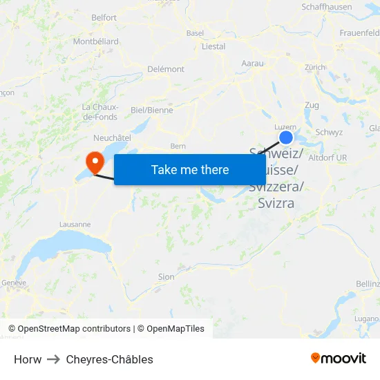 Horw to Cheyres-Châbles map
