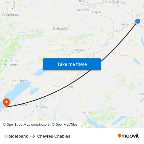 Holderbank to Cheyres-Châbles map