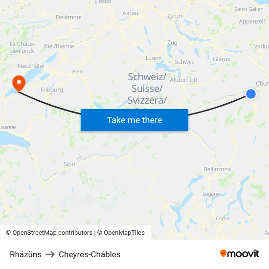 Rhäzüns to Cheyres-Châbles map