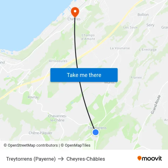 Treytorrens (Payerne) to Cheyres-Châbles map