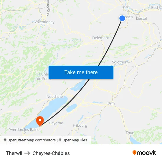 Therwil to Cheyres-Châbles map