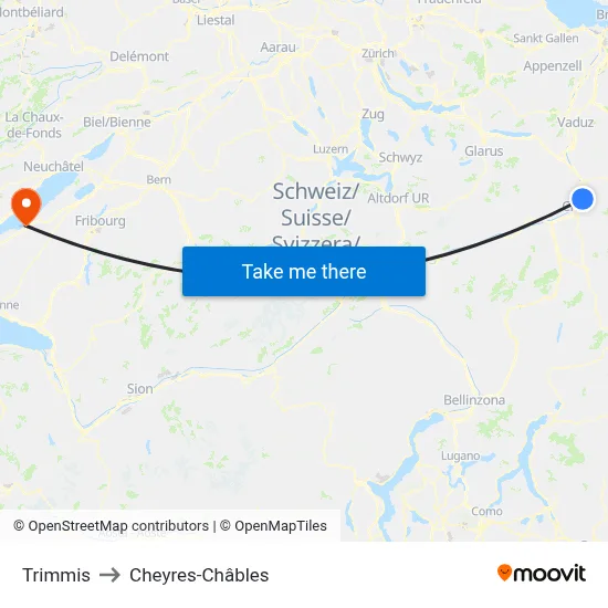 Trimmis to Cheyres-Châbles map