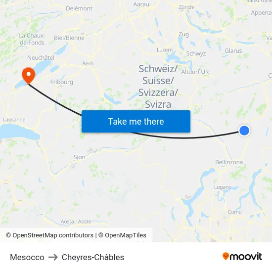 Mesocco to Cheyres-Châbles map