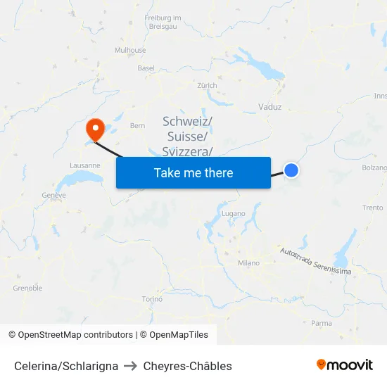 Celerina/Schlarigna to Cheyres-Châbles map