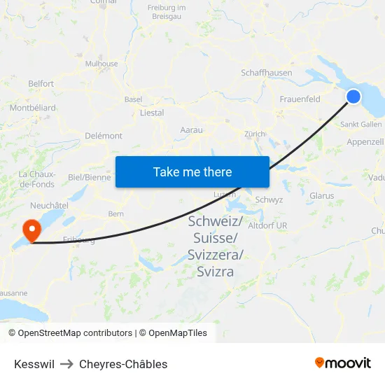 Kesswil to Cheyres-Châbles map