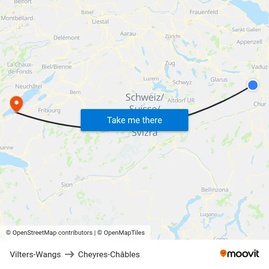 Vilters-Wangs to Cheyres-Châbles map