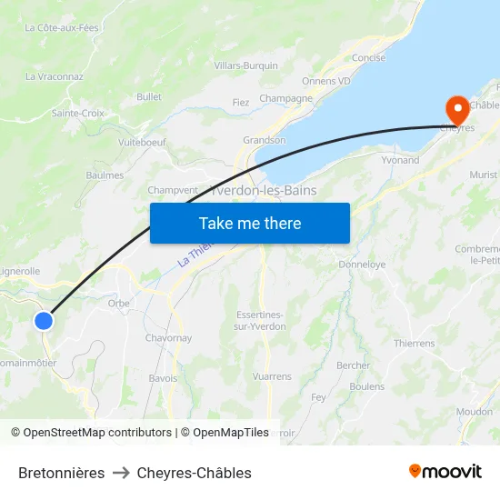 Bretonnières to Cheyres-Châbles map