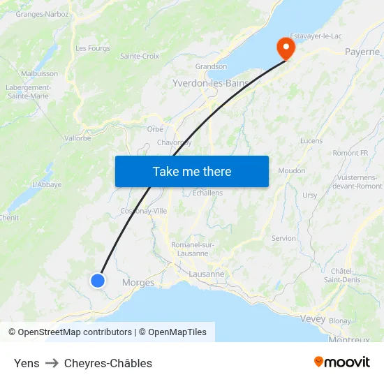 Yens to Cheyres-Châbles map