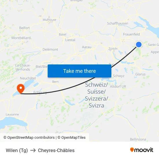 Wilen (Tg) to Cheyres-Châbles map