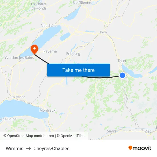 Wimmis to Cheyres-Châbles map