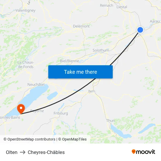 Olten to Cheyres-Châbles map