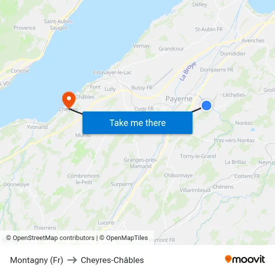 Montagny (Fr) to Cheyres-Châbles map