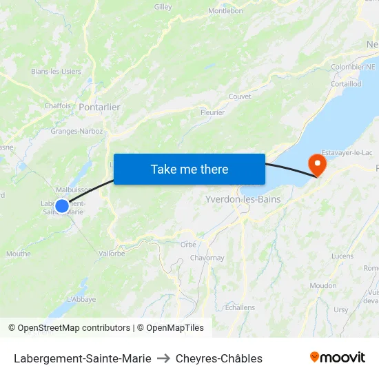 Labergement-Sainte-Marie to Cheyres-Châbles map