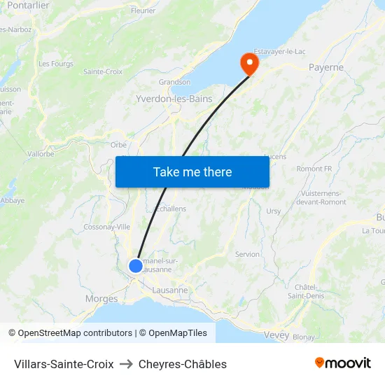Villars-Sainte-Croix to Cheyres-Châbles map