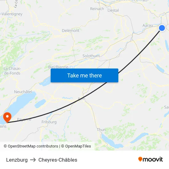Lenzburg to Cheyres-Châbles map