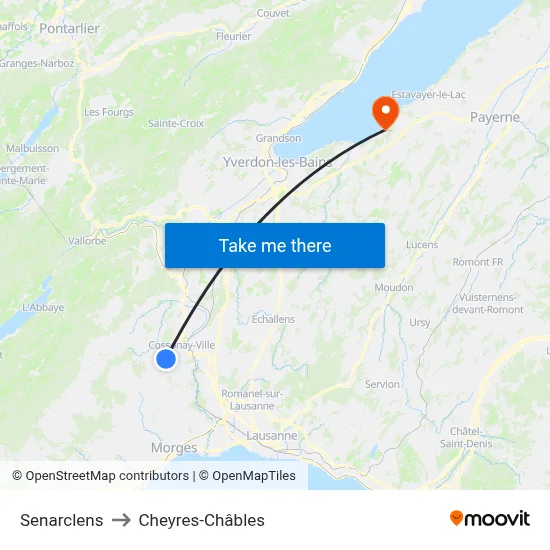 Senarclens to Cheyres-Châbles map