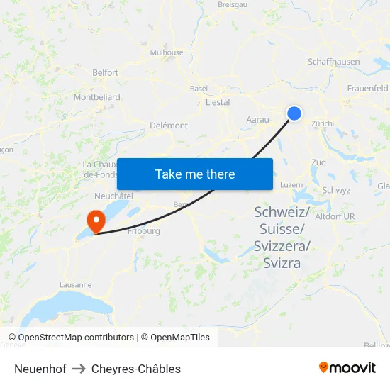 Neuenhof to Cheyres-Châbles map