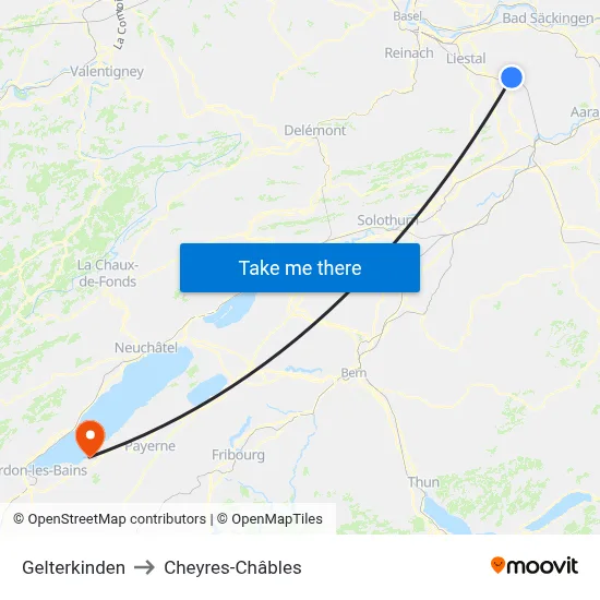Gelterkinden to Cheyres-Châbles map