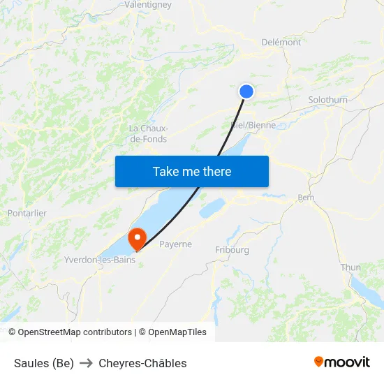 Saules (Be) to Cheyres-Châbles map