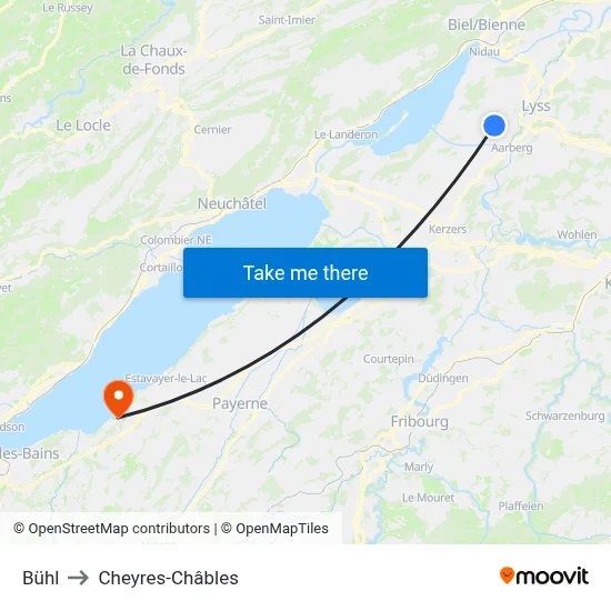 Bühl to Cheyres-Châbles map