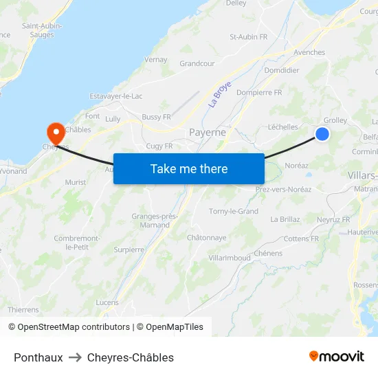 Ponthaux to Cheyres-Châbles map