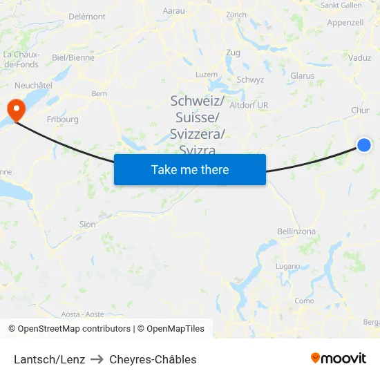 Lantsch/Lenz to Cheyres-Châbles map