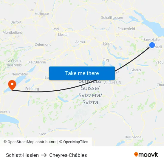 Schlatt-Haslen to Cheyres-Châbles map