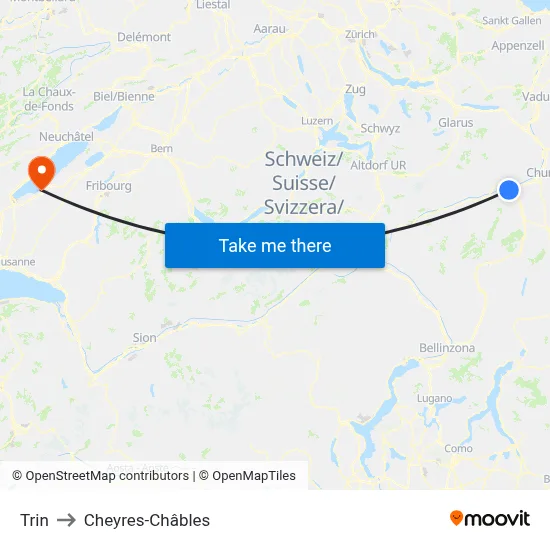 Trin to Cheyres-Châbles map