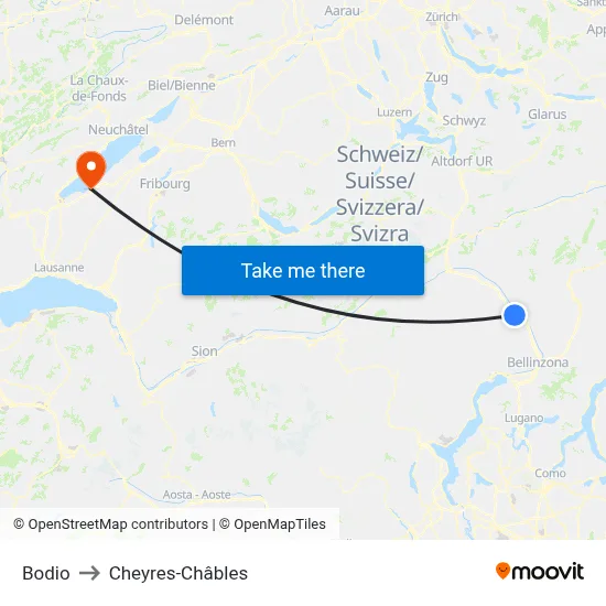 Bodio to Cheyres-Châbles map