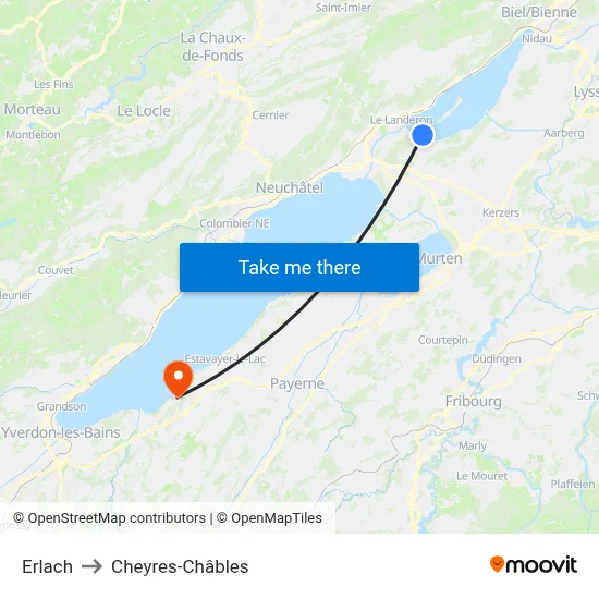 Erlach to Cheyres-Châbles map