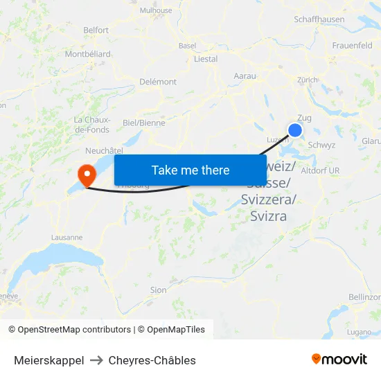 Meierskappel to Cheyres-Châbles map