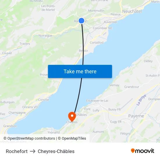 Rochefort to Cheyres-Châbles map