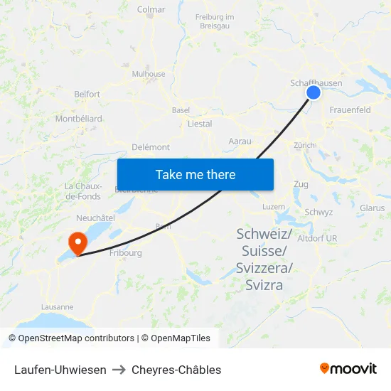 Laufen-Uhwiesen to Cheyres-Châbles map