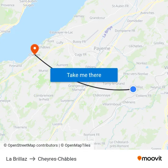 La Brillaz to Cheyres-Châbles map