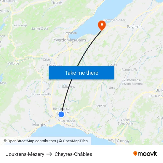 Jouxtens-Mézery to Cheyres-Châbles map