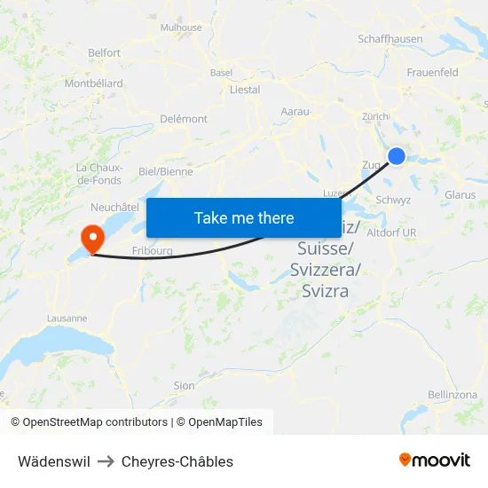 Wädenswil to Cheyres-Châbles map