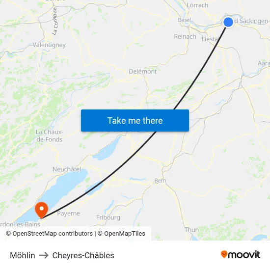 Möhlin to Cheyres-Châbles map