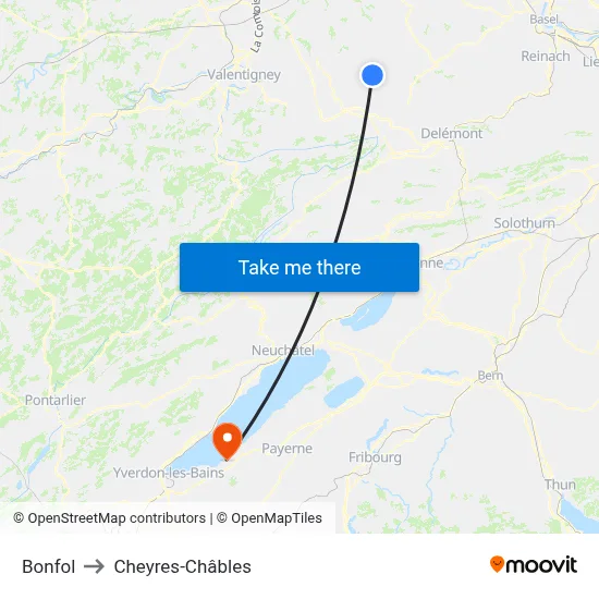 Bonfol to Cheyres-Châbles map
