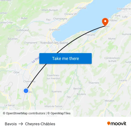 Bavois to Cheyres-Châbles map