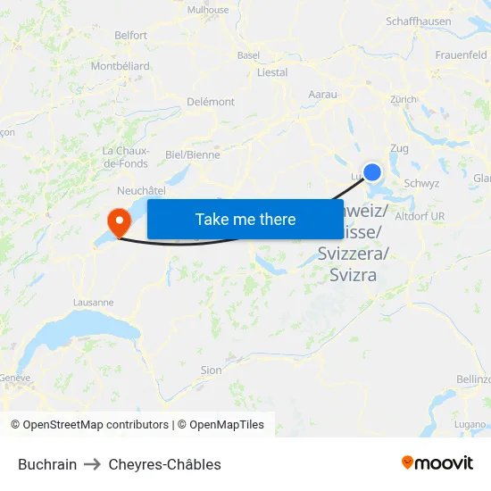Buchrain to Cheyres-Châbles map