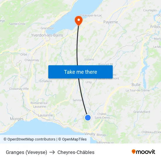 Granges (Veveyse) to Cheyres-Châbles map