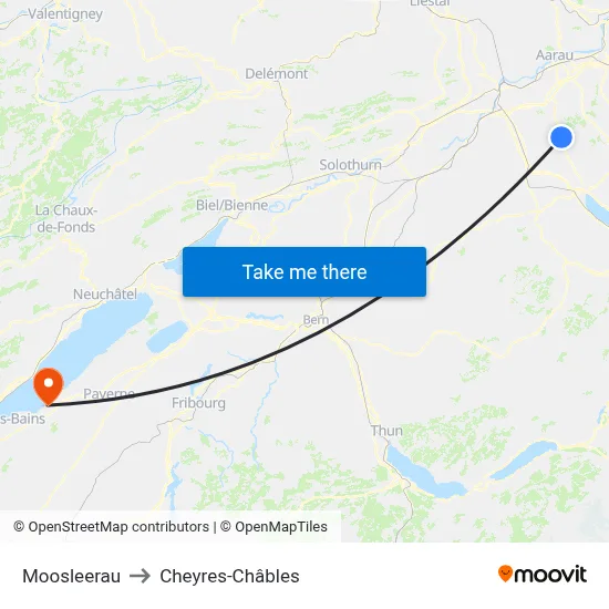 Moosleerau to Cheyres-Châbles map