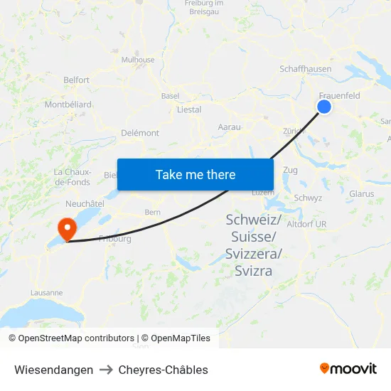 Wiesendangen to Cheyres-Châbles map