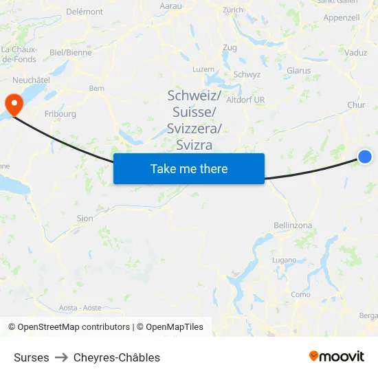 Surses to Cheyres-Châbles map
