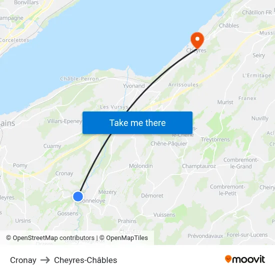Cronay to Cheyres-Châbles map