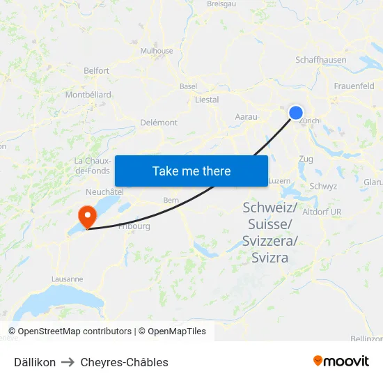 Dällikon to Cheyres-Châbles map