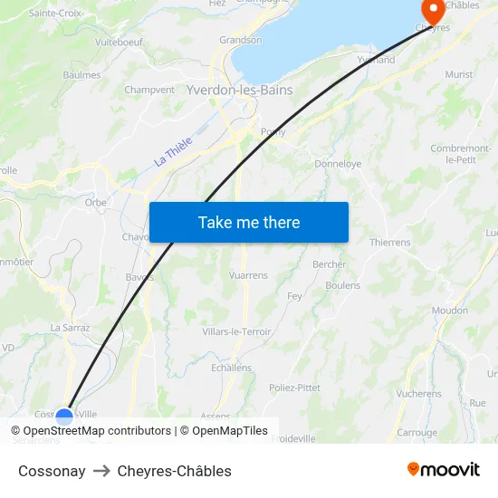 Cossonay to Cheyres-Châbles map