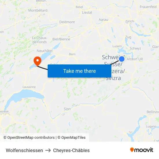 Wolfenschiessen to Cheyres-Châbles map