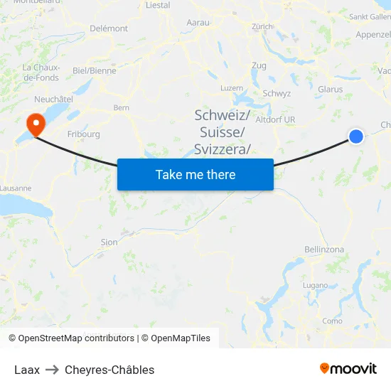 Laax to Cheyres-Châbles map